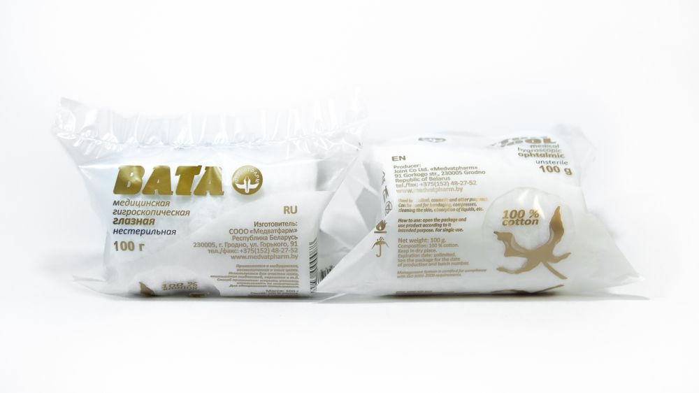 Вата глазная нестерильная в рулонах 100 г